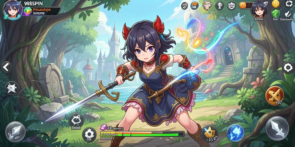 Screenshot gameplay 988SPIN yang menampilkan pertarungan karakter anime.