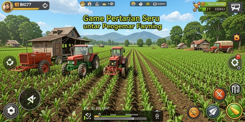 Tampilan gameplay BIG77 yang menggambarkan aktivitas bertani yang menyenangkan.