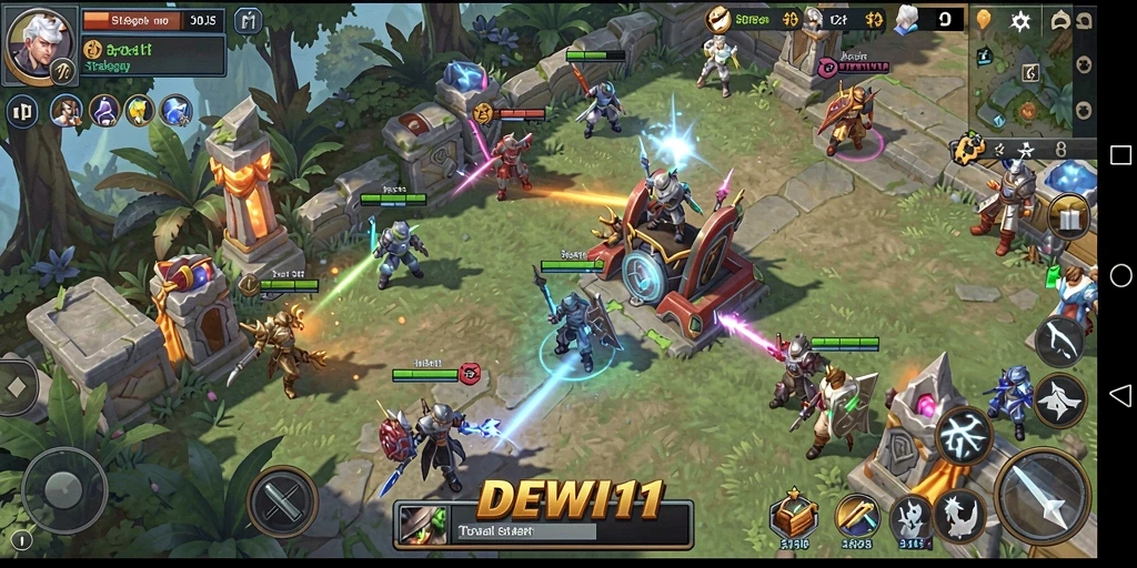 Tangkapan layar gameplay DEWI11 menunjukkan pertempuran strategis yang intens.
