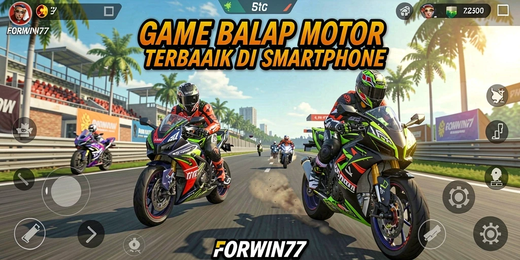 Tampilan gameplay FORWIN77 yang memukau saat balapan motor.