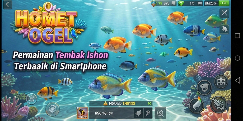 Tangkapan layar gameplay HOMETOGEL menampilkan petualangan Tembak Ikan yang seru.