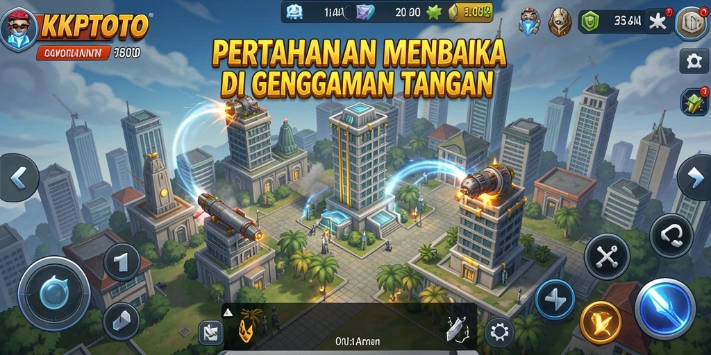 Tampilan gameplay KPKTOTO yang menegangkan saat mempertahankan menara.