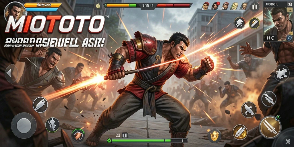 Screenshot MIOTOTO menampilkan aksi bertarung yang seru dan mendebarkan.