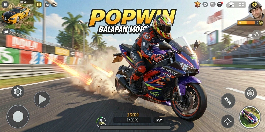 Tampilan gameplay seru dari balapan motor di POPWIN.