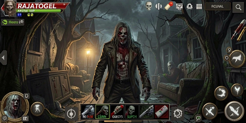 Screenshot gameplay RAJATOGEL menampilkan momen ketegangan horror.
