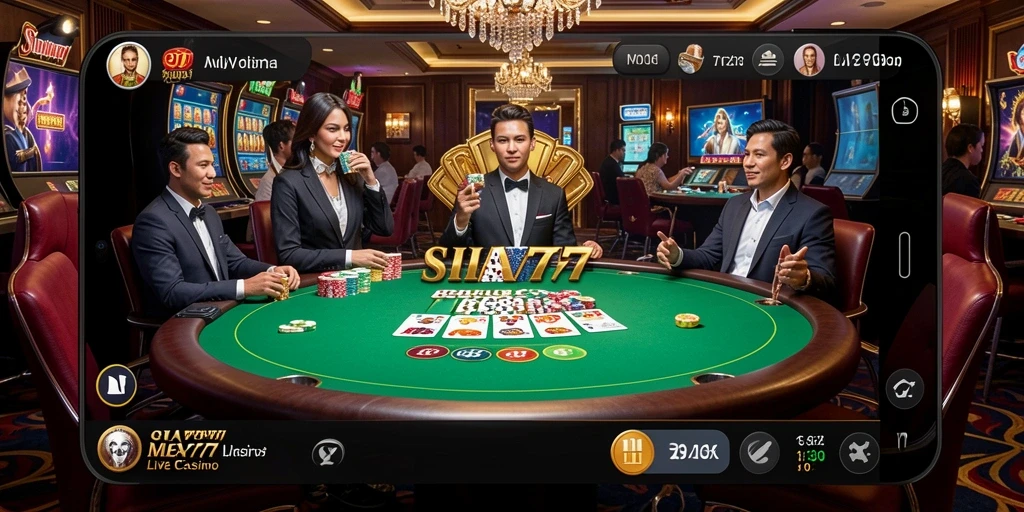 Screenshot gameplay SIA777 menampilkan dealer langsung dan suasana kasino yang mendebarkan.