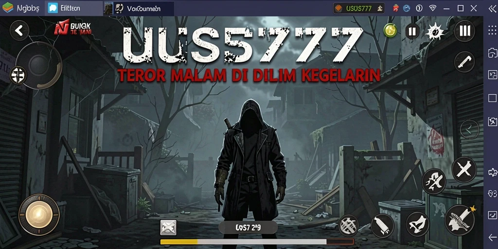 Tangkapan layar utama UUS777 menampilkan gameplay menegangkan di lingkungan yang gelap.